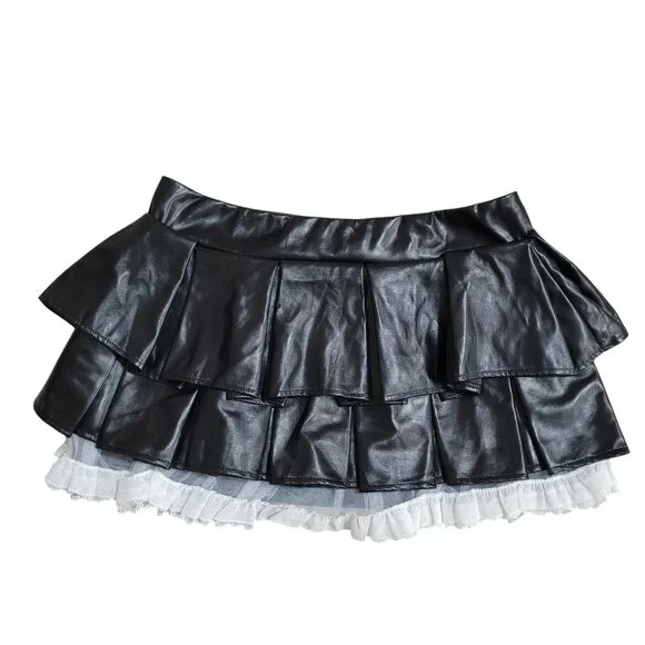 Harley Quinn Size L/XL Skirt Black Faux Leather Tutu Costume - Picture 4 of 13